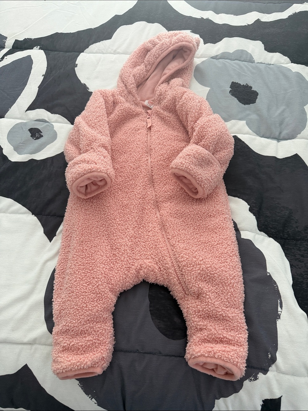wonder nation Pink Sherpa Hooded Baby One-Piece